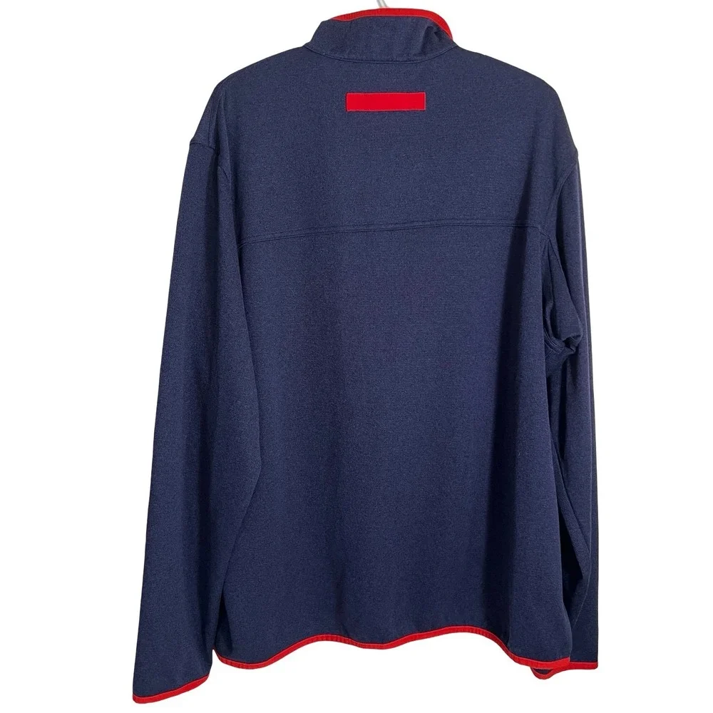 Duluth Trading Co Mens Navy Blue Red Snap Neck Pullover Sweater Large Pocket